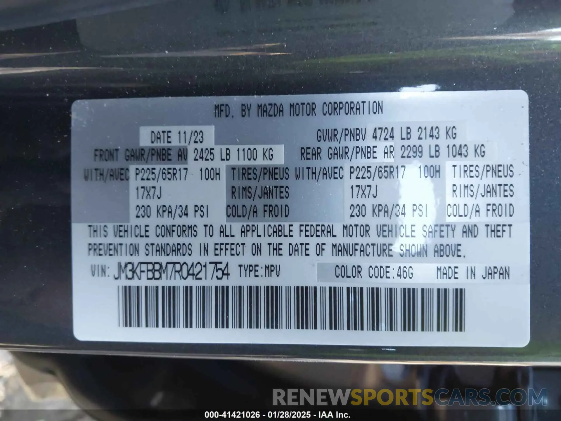 9 fotografías del automóvil dañado JM3KFBBM7R0421754 MAZDA CX-5 2024