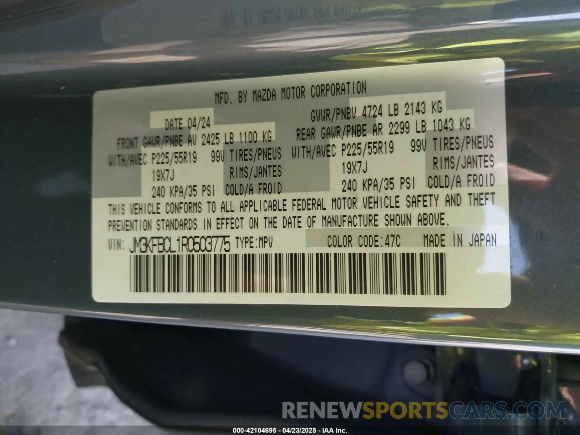 9 fotografías del automóvil dañado JM3KFBCL1R0503775 MAZDA CX-5 2024