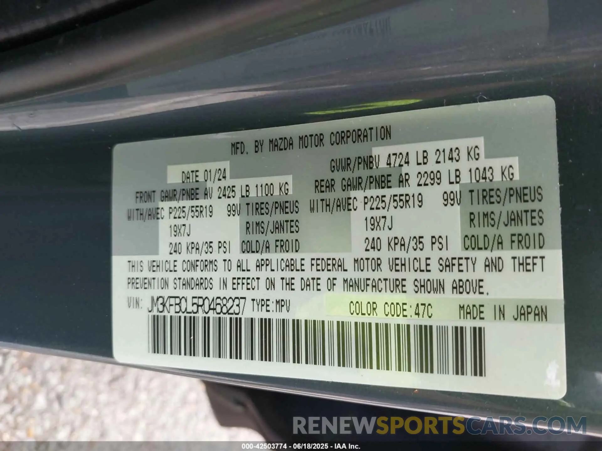 9 fotografías del automóvil dañado JM3KFBCL5R0468237 MAZDA CX-5 2024