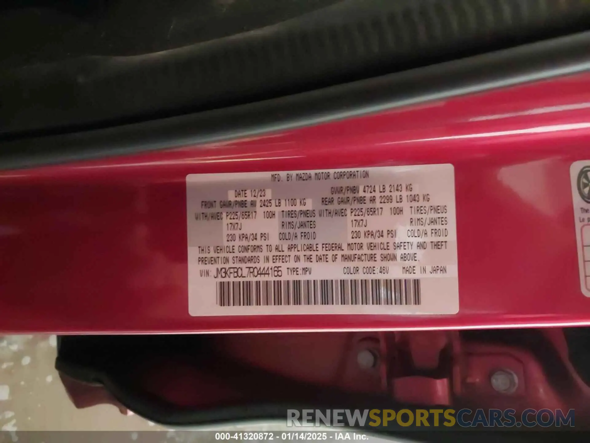 9 fotografías del automóvil dañado JM3KFBCL7R0444165 MAZDA CX-5 2024