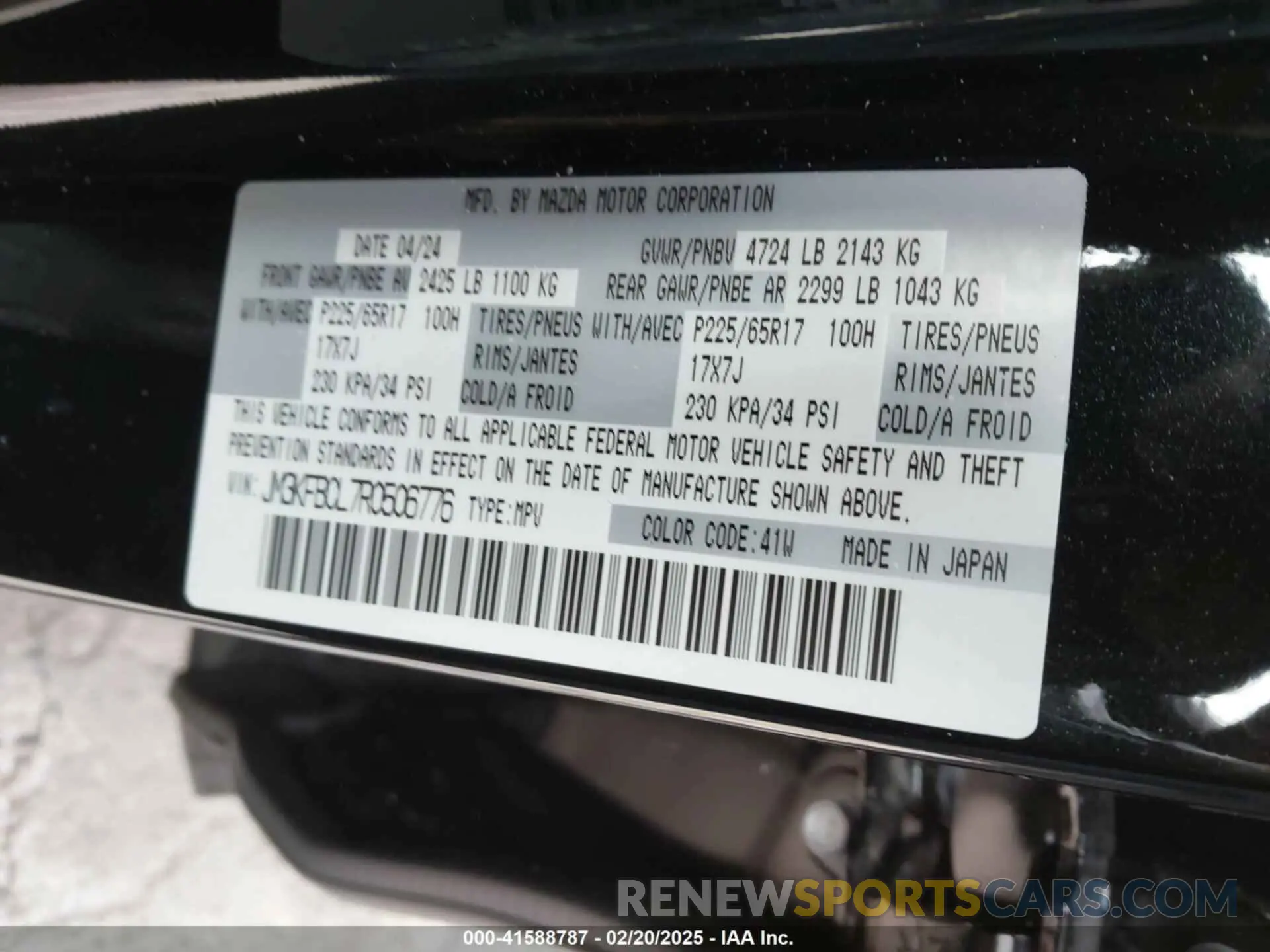 9 fotografías del automóvil dañado JM3KFBCL7R0506776 MAZDA CX-5 2024