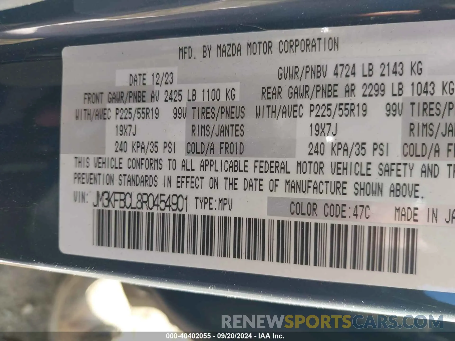 9 fotografías del automóvil dañado JM3KFBCL8R0454901 MAZDA CX-5 2024