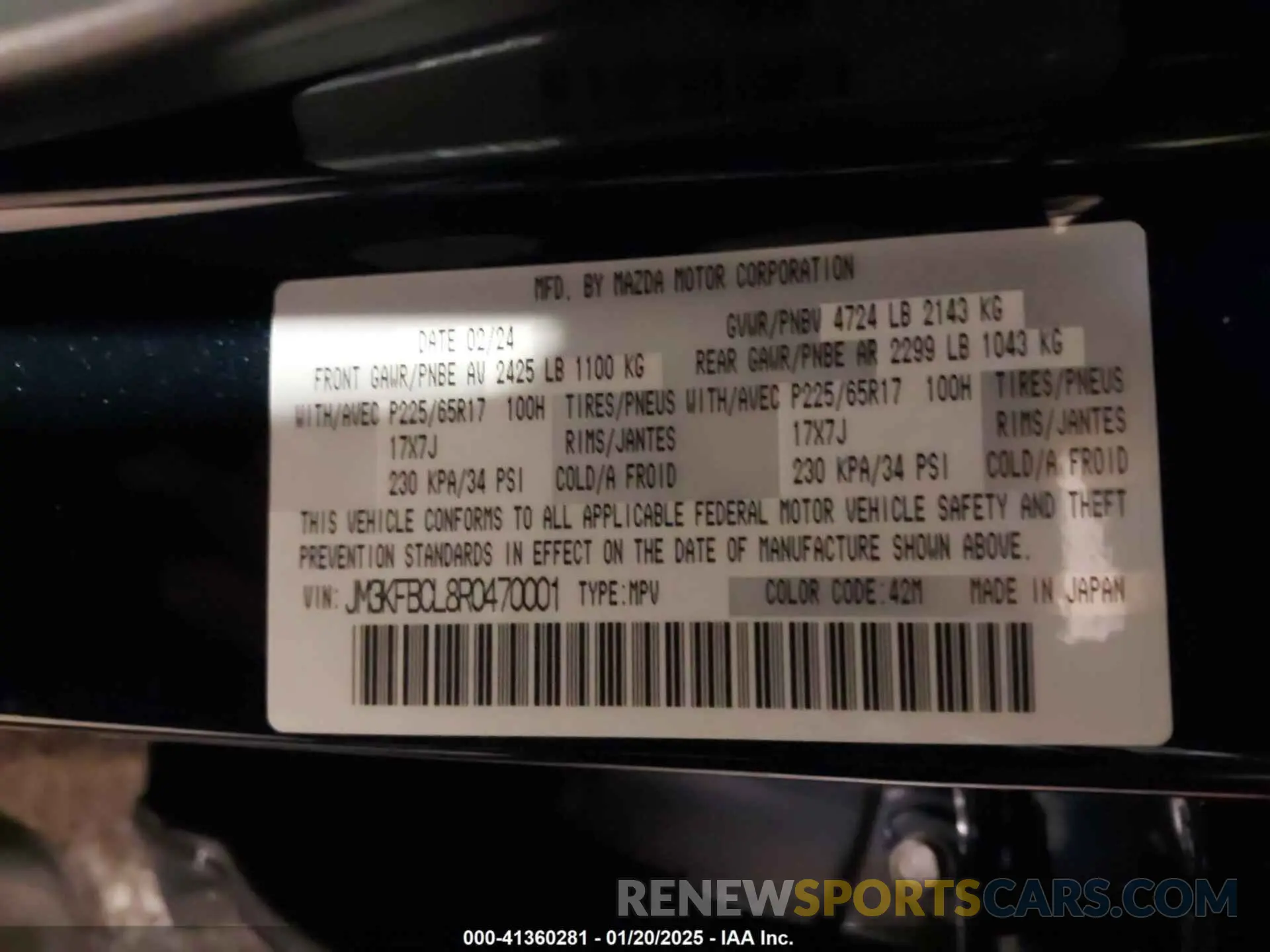 9 fotografías del automóvil dañado JM3KFBCL8R0470001 MAZDA CX-5 2024
