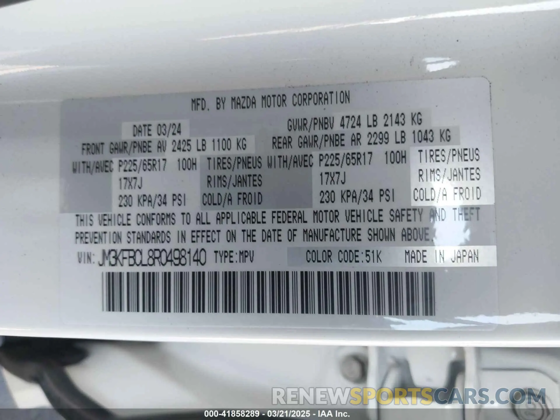 9 fotografías del automóvil dañado JM3KFBCL8R0498140 MAZDA CX-5 2024