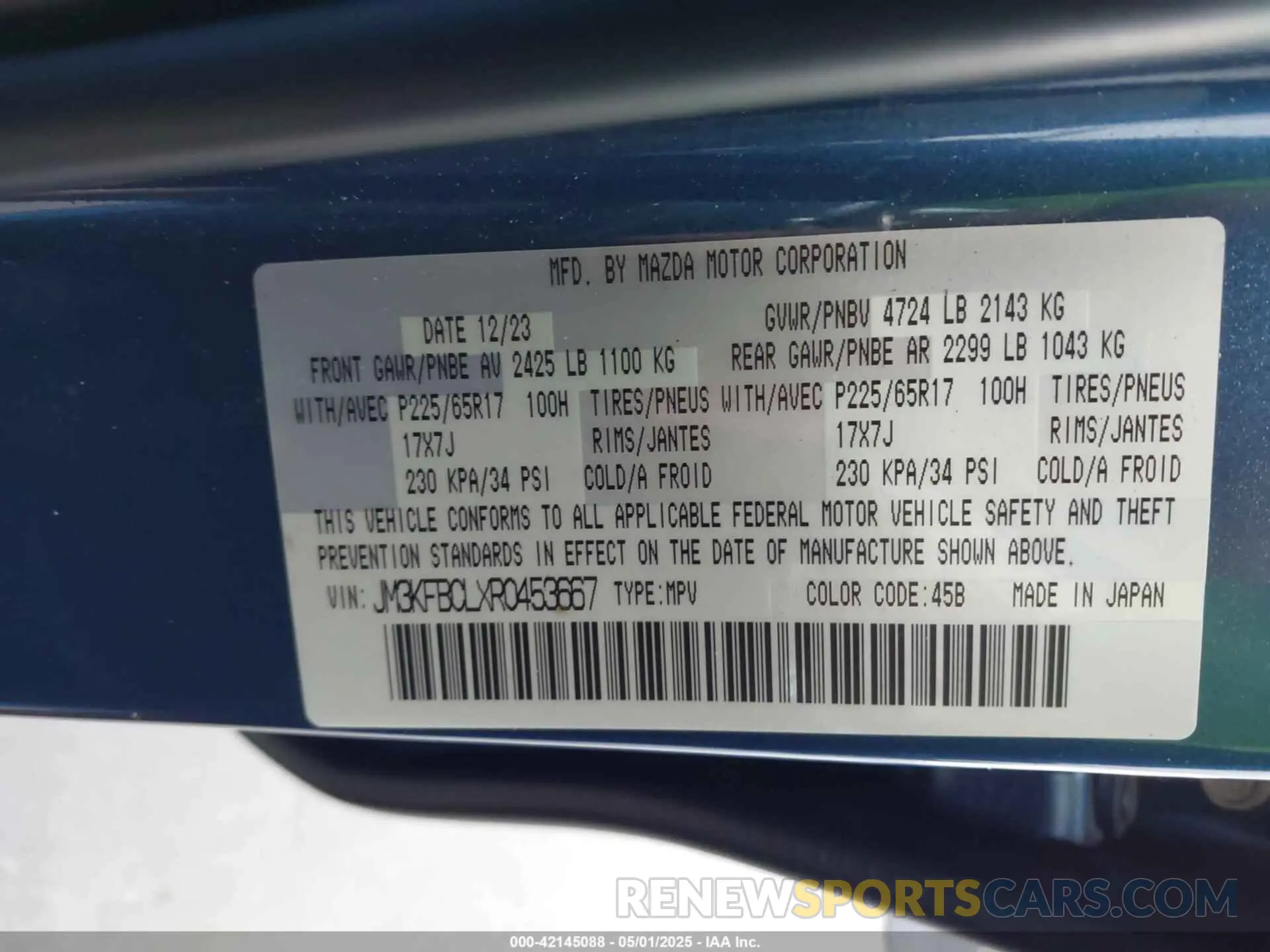 9 fotografías del automóvil dañado JM3KFBCLXR0453667 MAZDA CX-5 2024