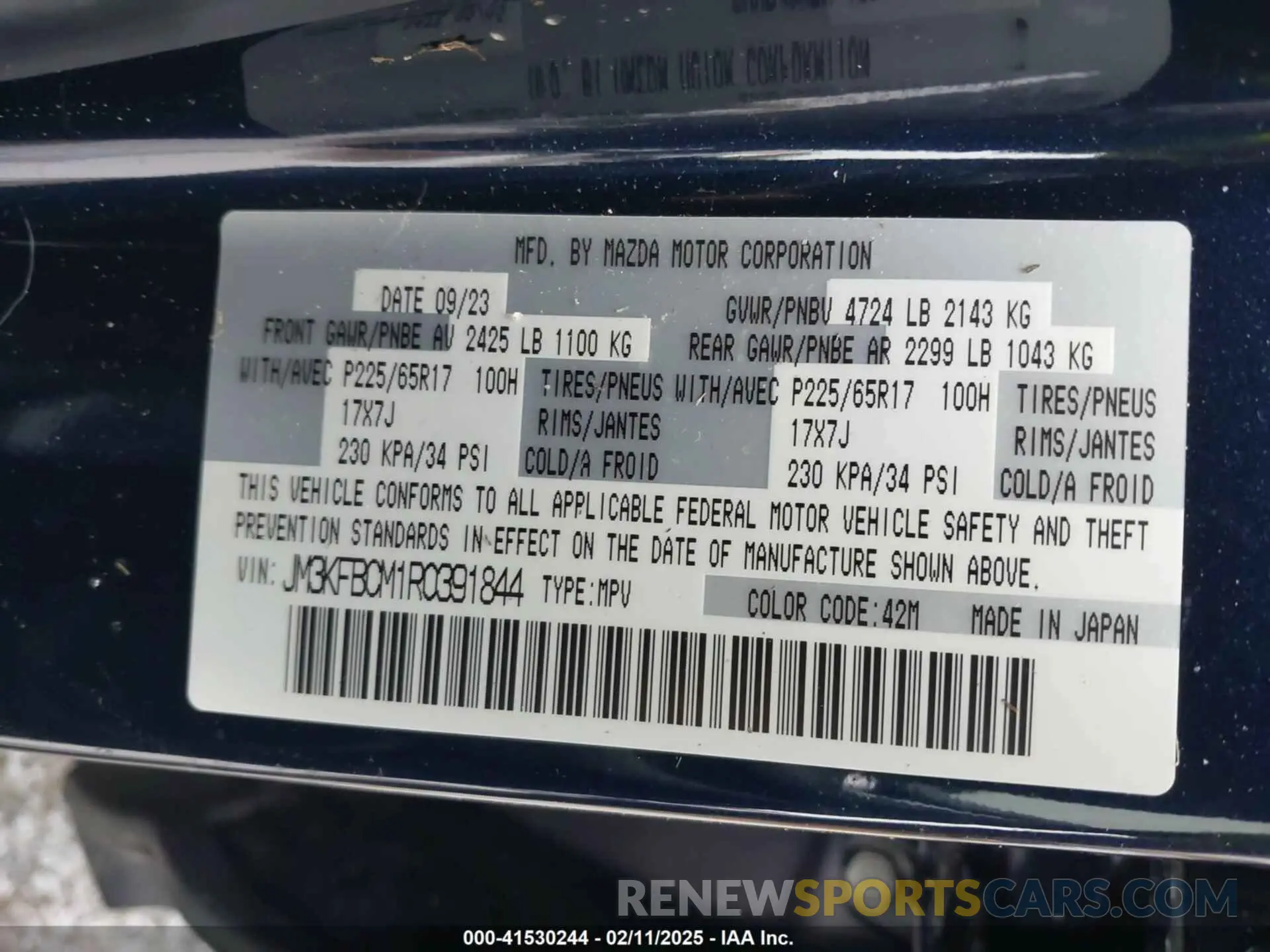 9 fotografías del automóvil dañado JM3KFBCM1R0391844 MAZDA CX-5 2024