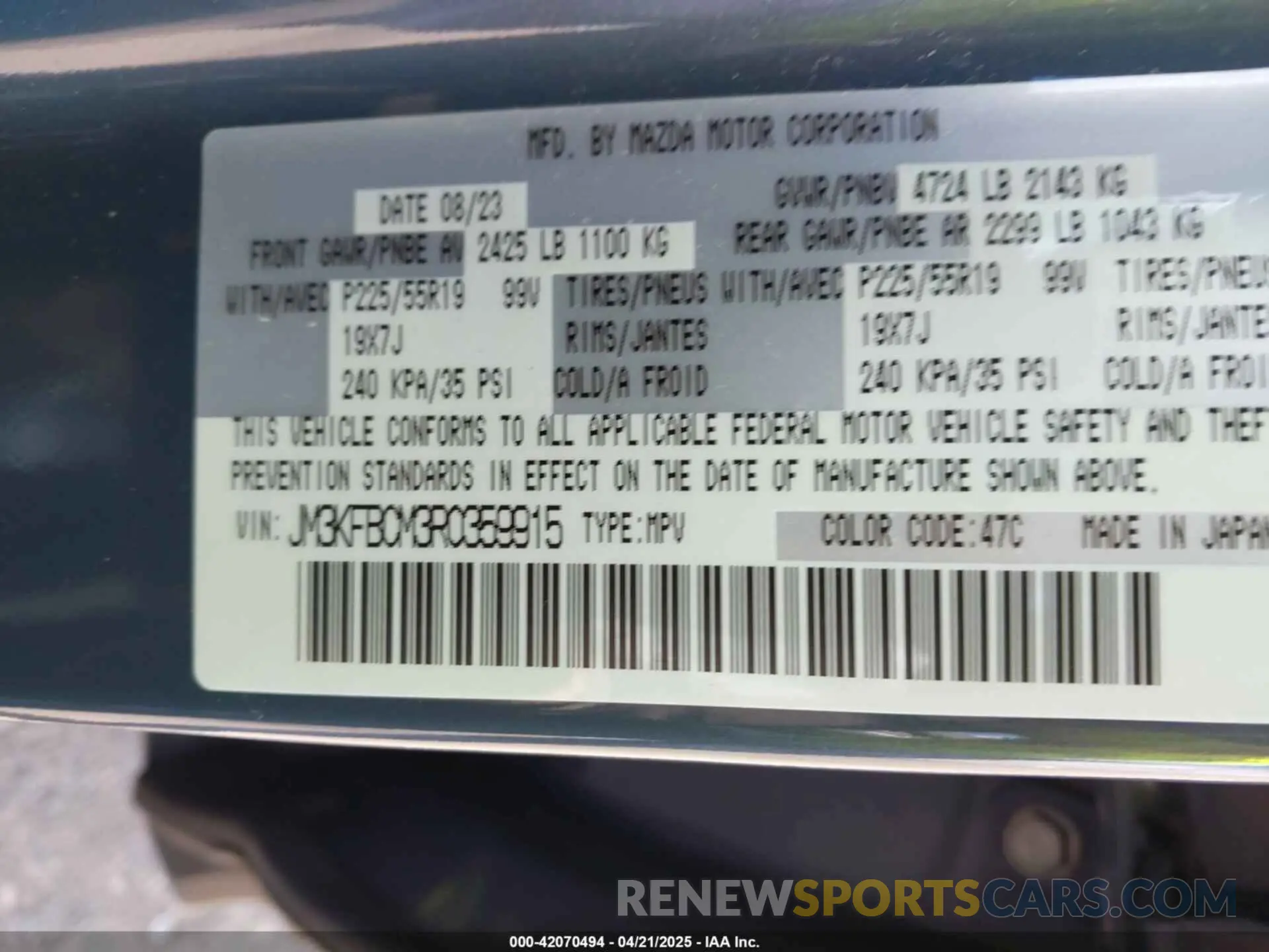 9 fotografías del automóvil dañado JM3KFBCM3R0359915 MAZDA CX-5 2024