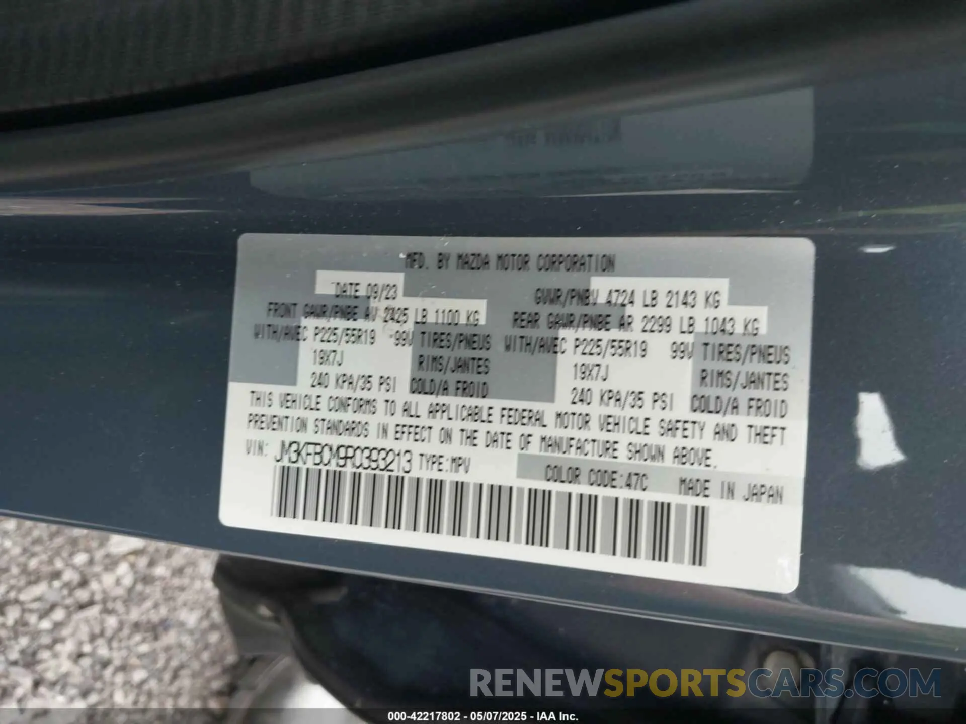 9 fotografías del automóvil dañado JM3KFBCM9R0393213 MAZDA CX-5 2024