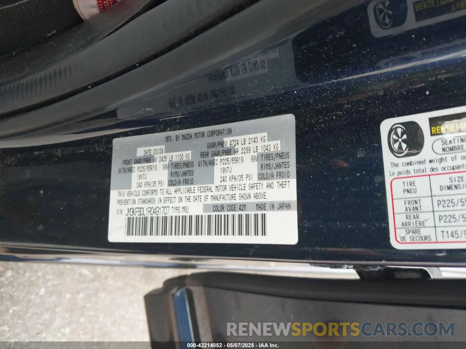 9 fotografías del automóvil dañado JM3KFBDL1R0491707 MAZDA CX-5 2024