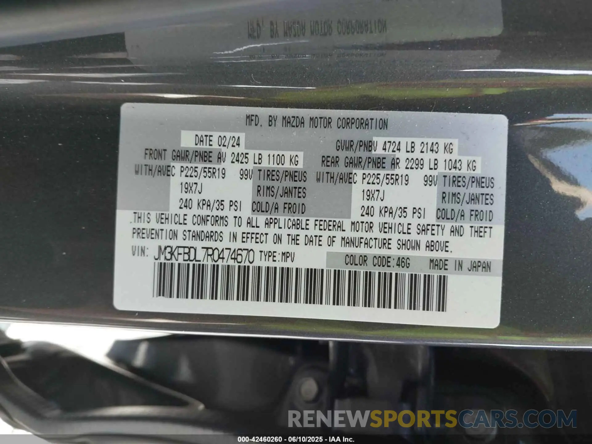 9 fotografías del automóvil dañado JM3KFBDL7R0474670 MAZDA CX-5 2024