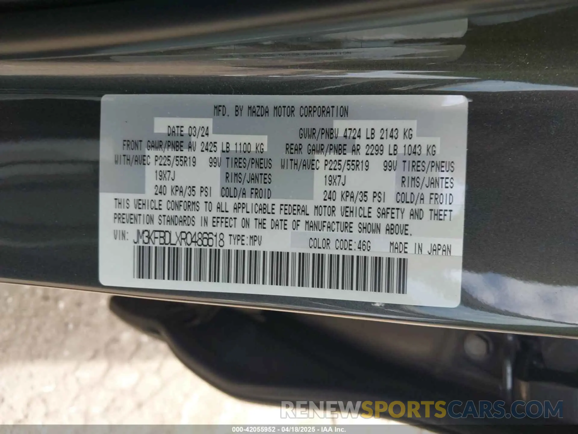 9 fotografías del automóvil dañado JM3KFBDLXR0486618 MAZDA CX-5 2024