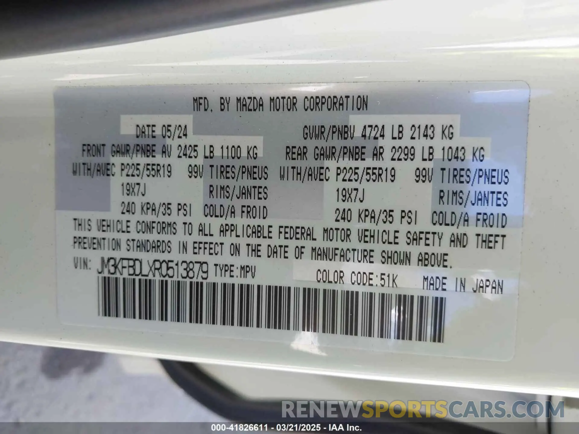 9 fotografías del automóvil dañado JM3KFBDLXR0513879 MAZDA CX-5 2024