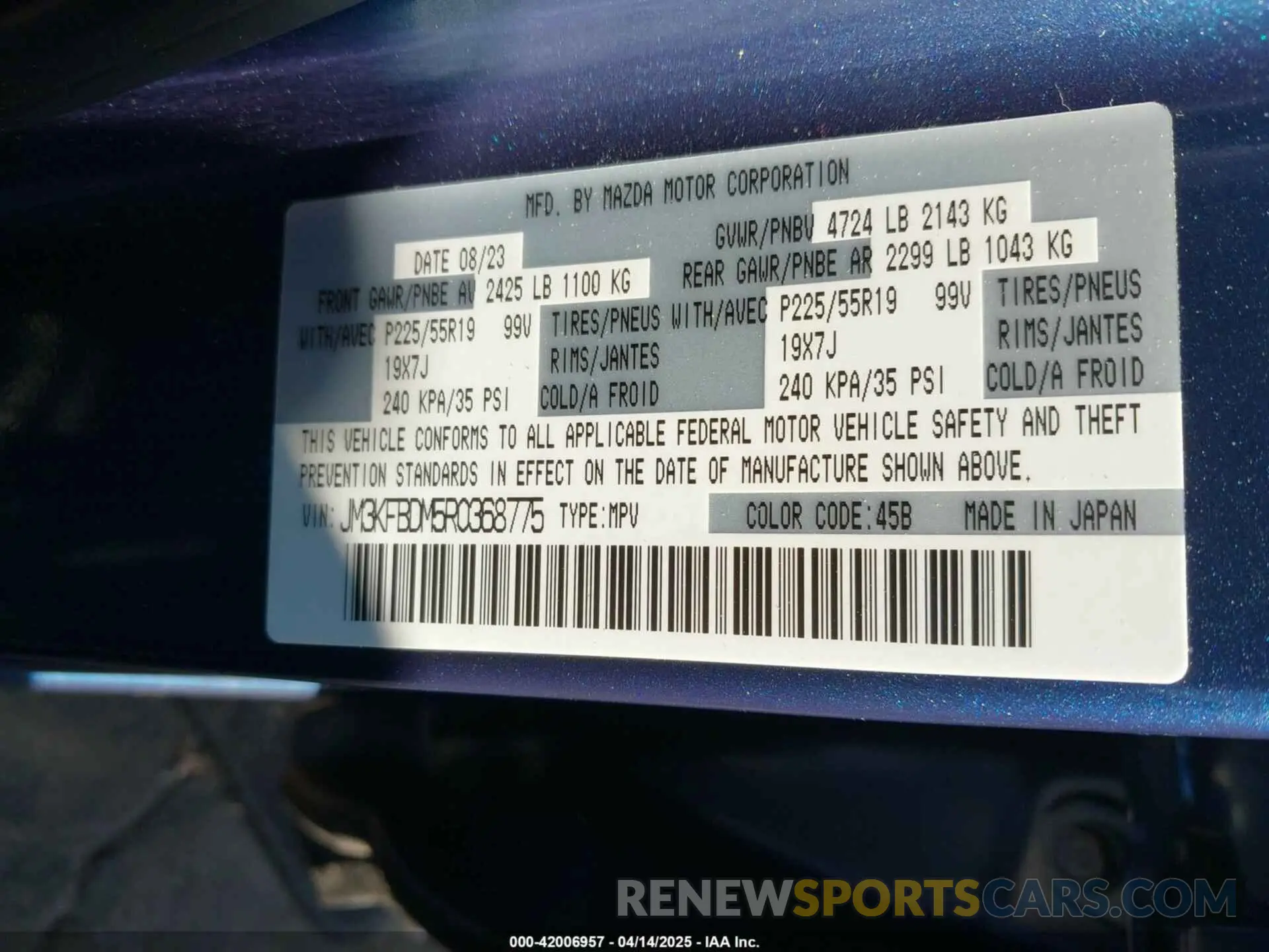9 fotografías del automóvil dañado JM3KFBDM5R0368775 MAZDA CX-5 2024
