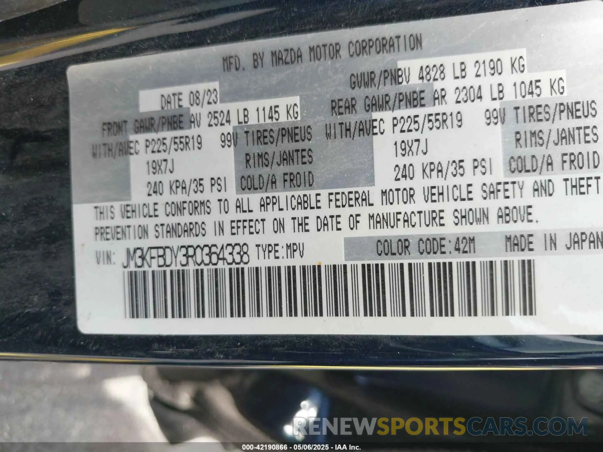 9 fotografías del automóvil dañado JM3KFBDY3R0364338 MAZDA CX-5 2024