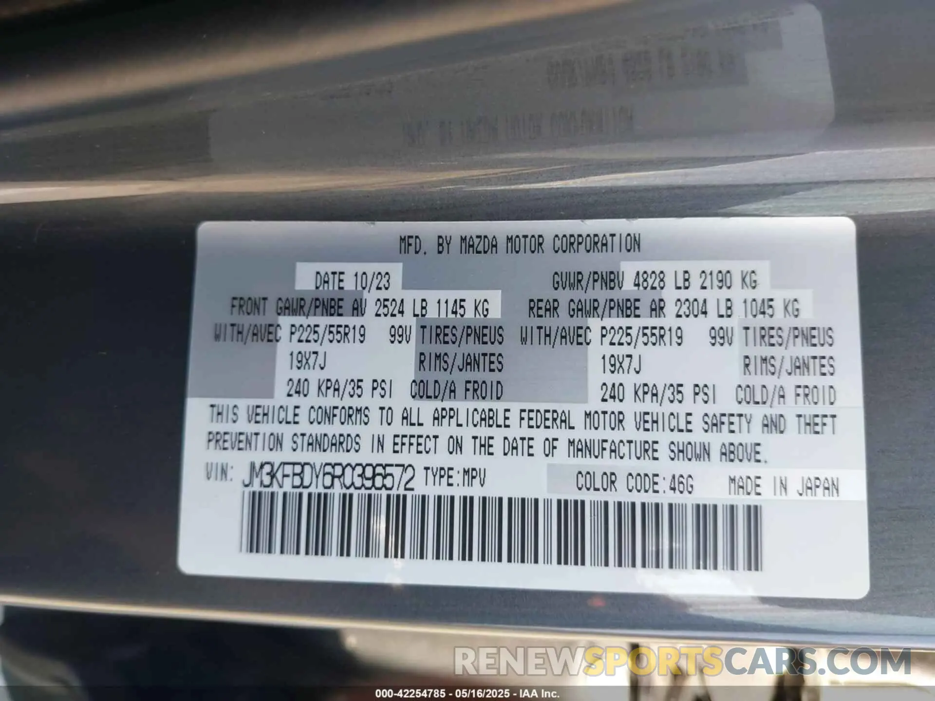 9 fotografías del automóvil dañado JM3KFBDY6R0396572 MAZDA CX-5 2024