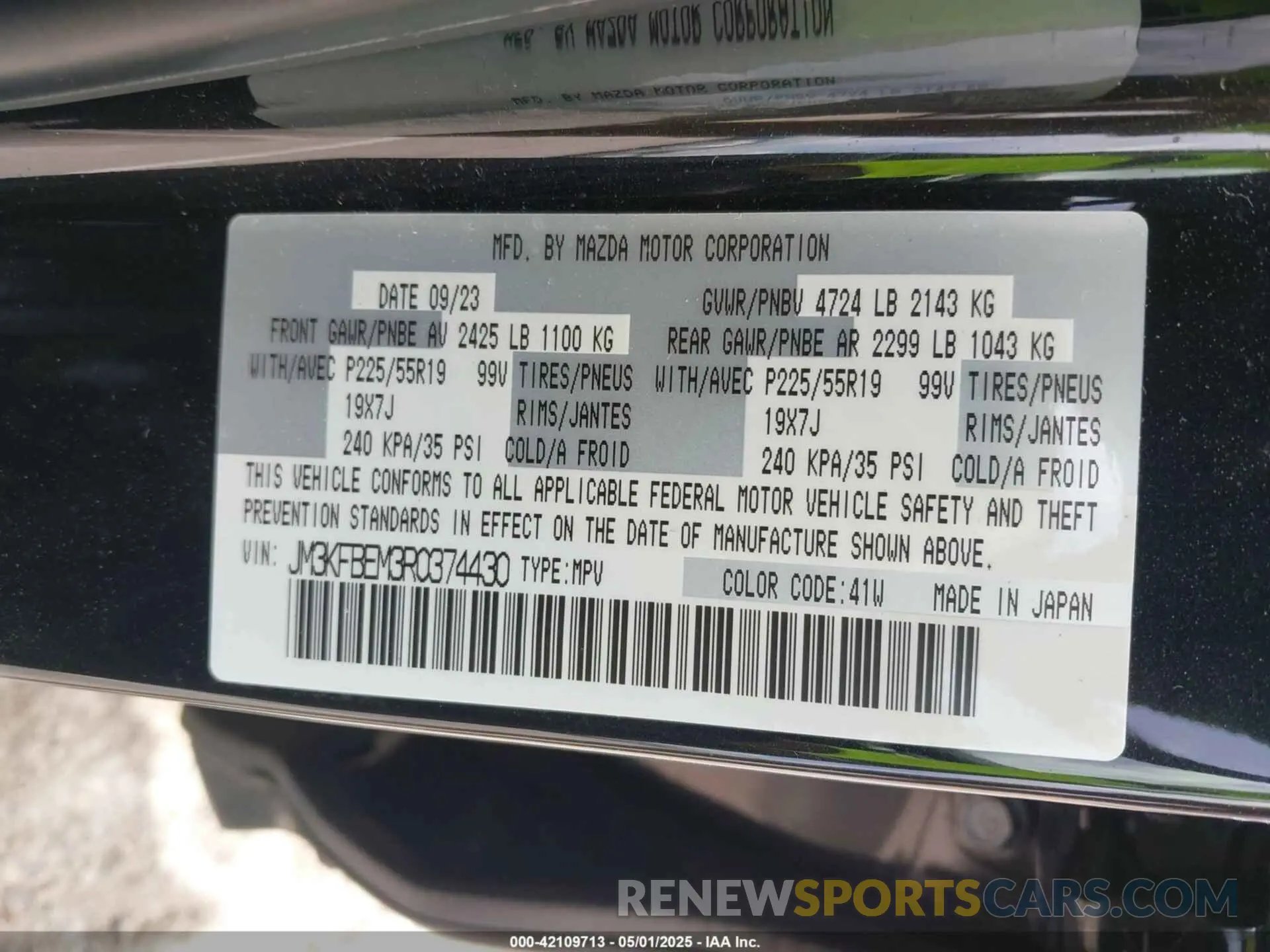 9 fotografías del automóvil dañado JM3KFBEM3R0374430 MAZDA CX-5 2024