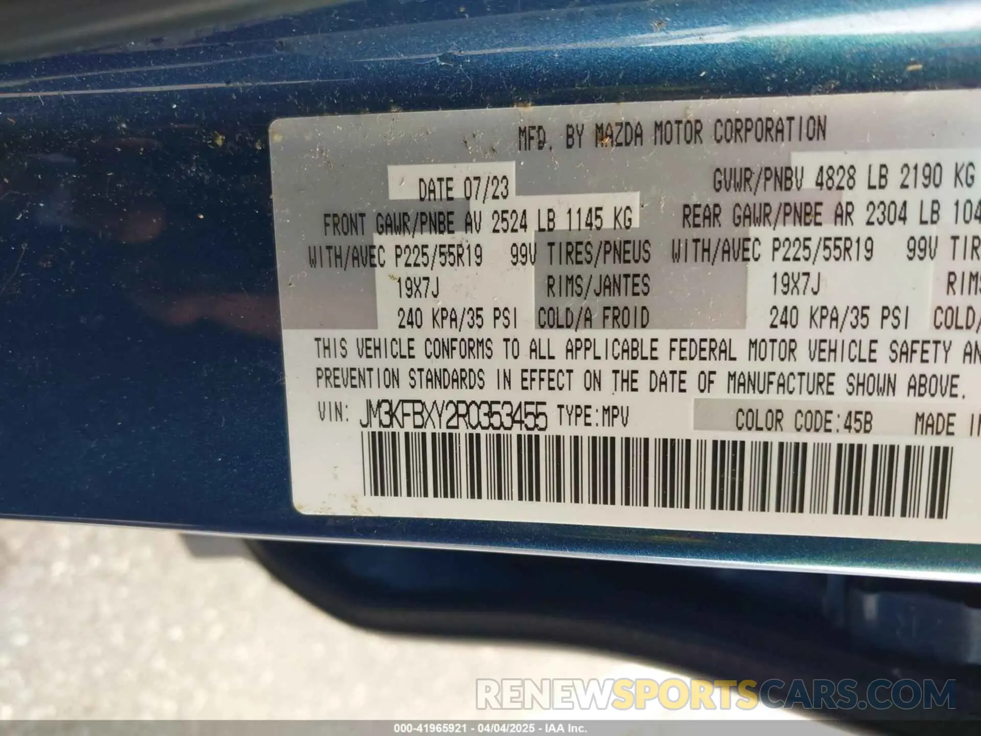 9 fotografías del automóvil dañado JM3KFBXY2R0353455 MAZDA CX-5 2024