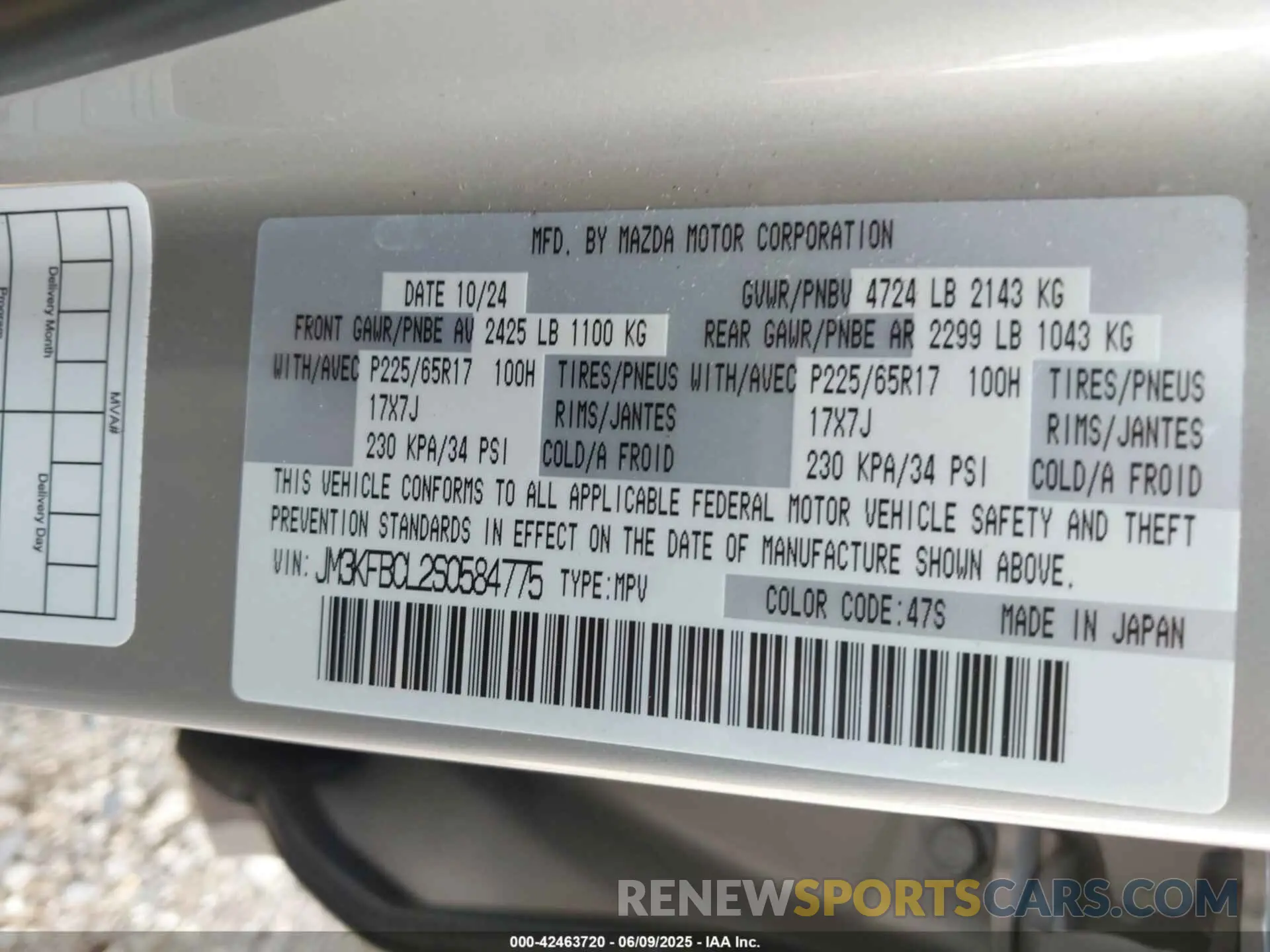 9 fotografías del automóvil dañado JM3KFBCL2S0584775 MAZDA CX-5 2025