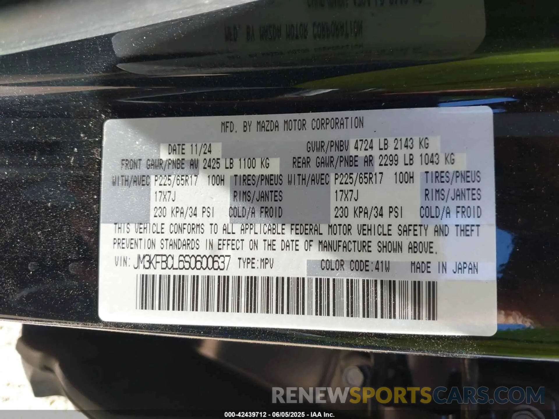 9 fotografías del automóvil dañado JM3KFBCL6S0600637 MAZDA CX-5 2025