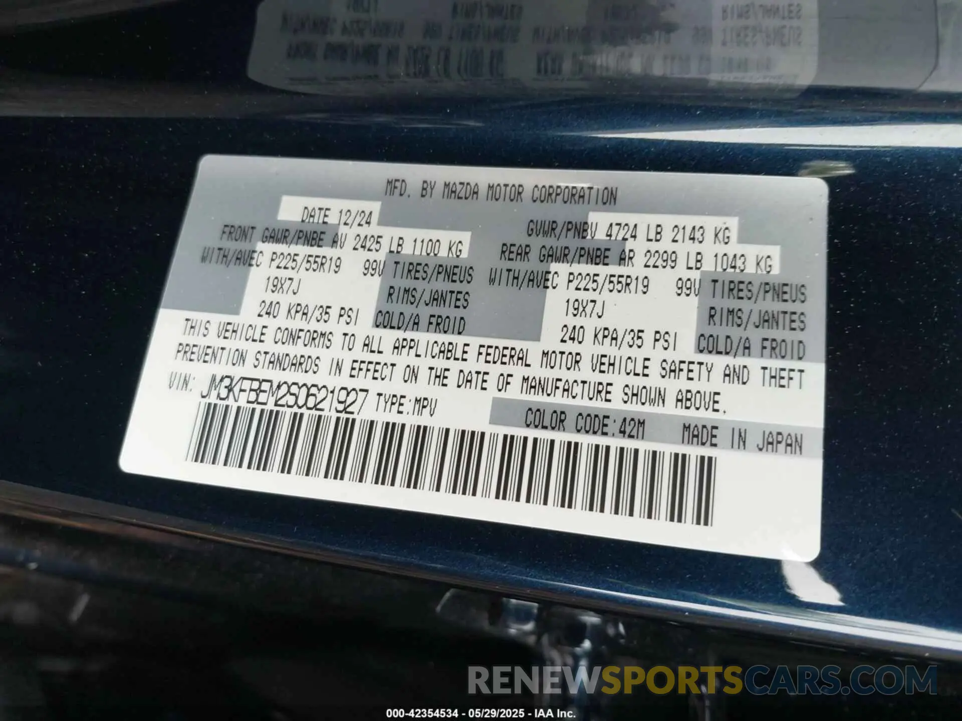9 fotografías del automóvil dañado JM3KFBEM2S0621927 MAZDA CX-5 2025