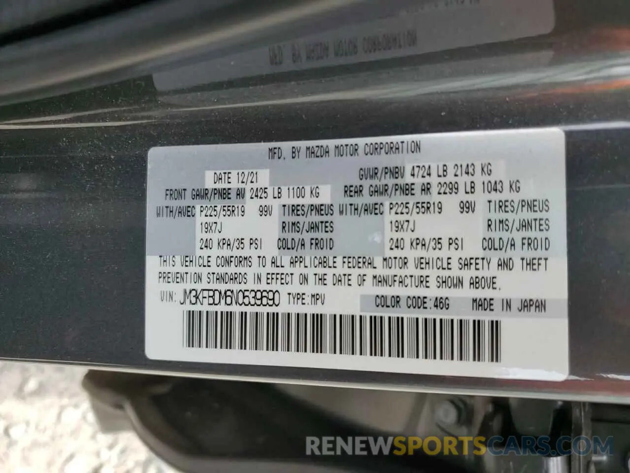 13 fotografías del automóvil dañado JM3KFBDM6N0539690 MAZDA CX-5 PREMI 2022