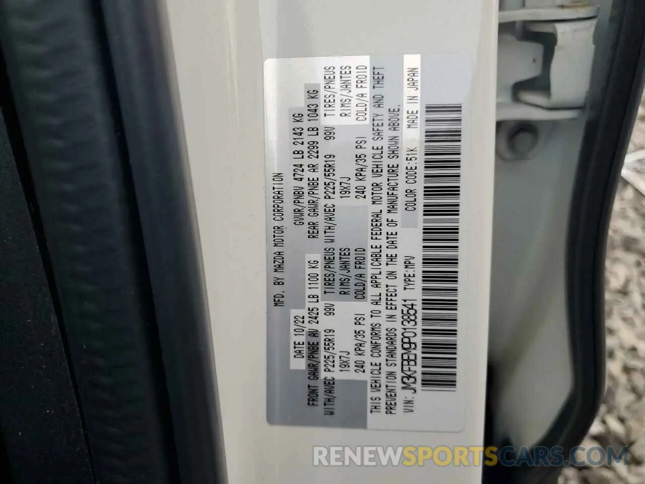 12 fotografías del automóvil dañado JM3KFBEM9P0138541 MAZDA CX-5 PREMI 2023