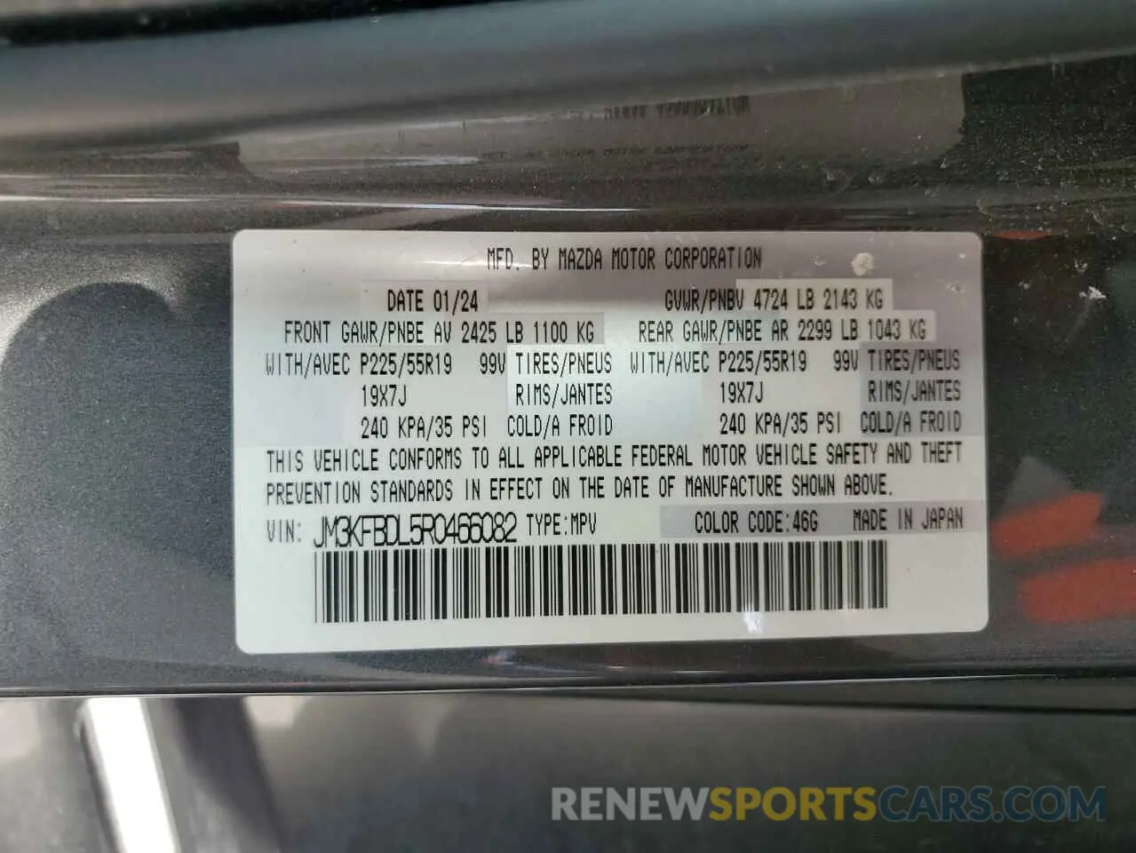 13 fotografías del automóvil dañado JM3KFBDL5R0466082 MAZDA CX-5 PREMI 2024