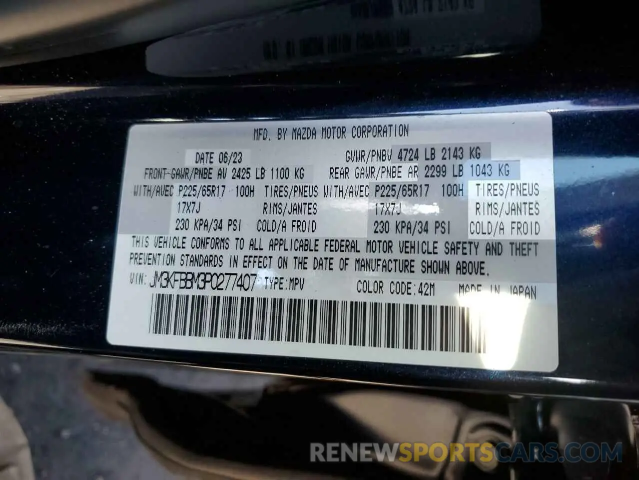 13 fotografías del automóvil dañado JM3KFBBM3P0277407 MAZDA CX-5 SELEC 2023