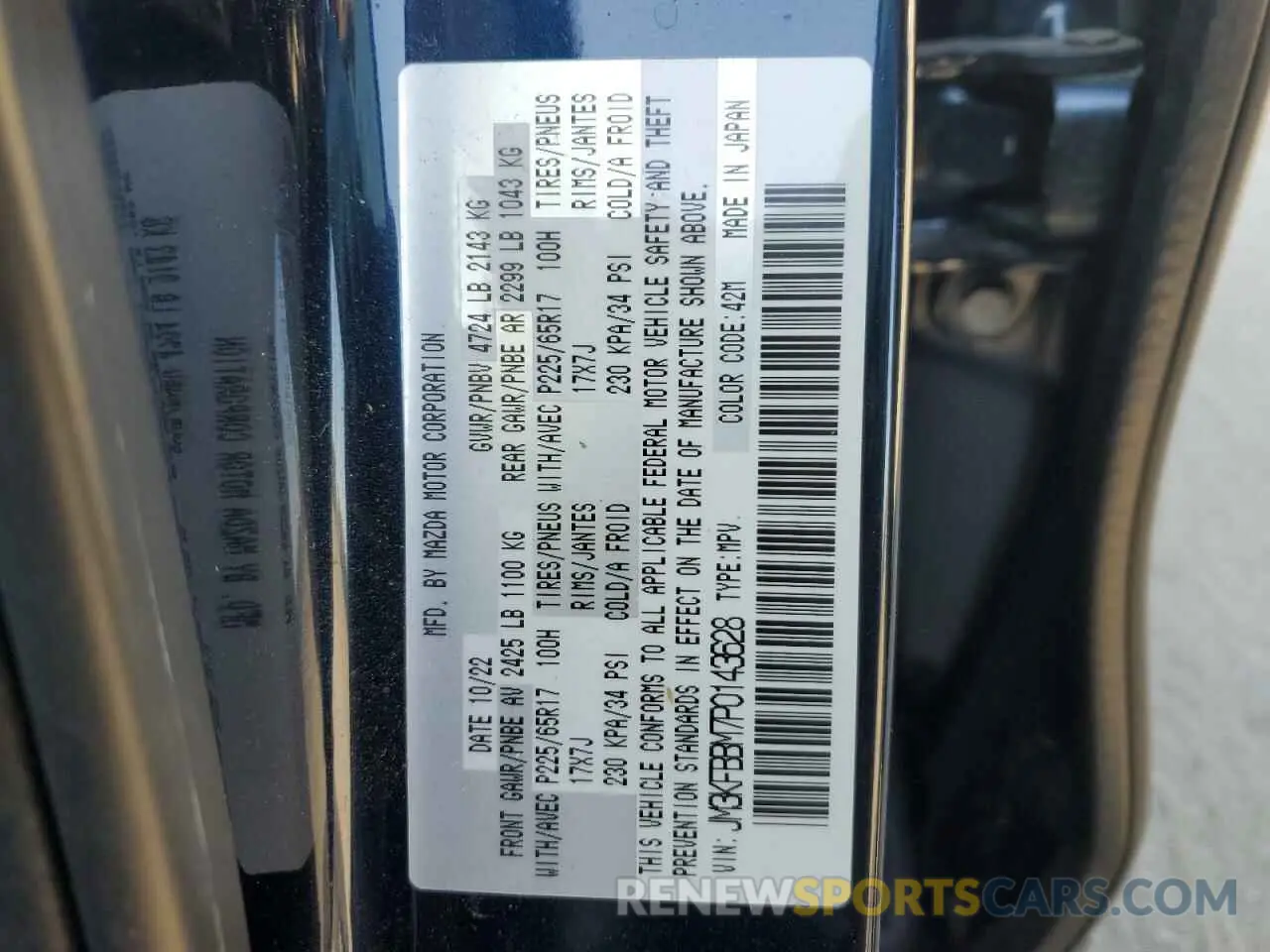 14 fotografías del automóvil dañado JM3KFBBM7P0143628 MAZDA CX-5 SELEC 2023