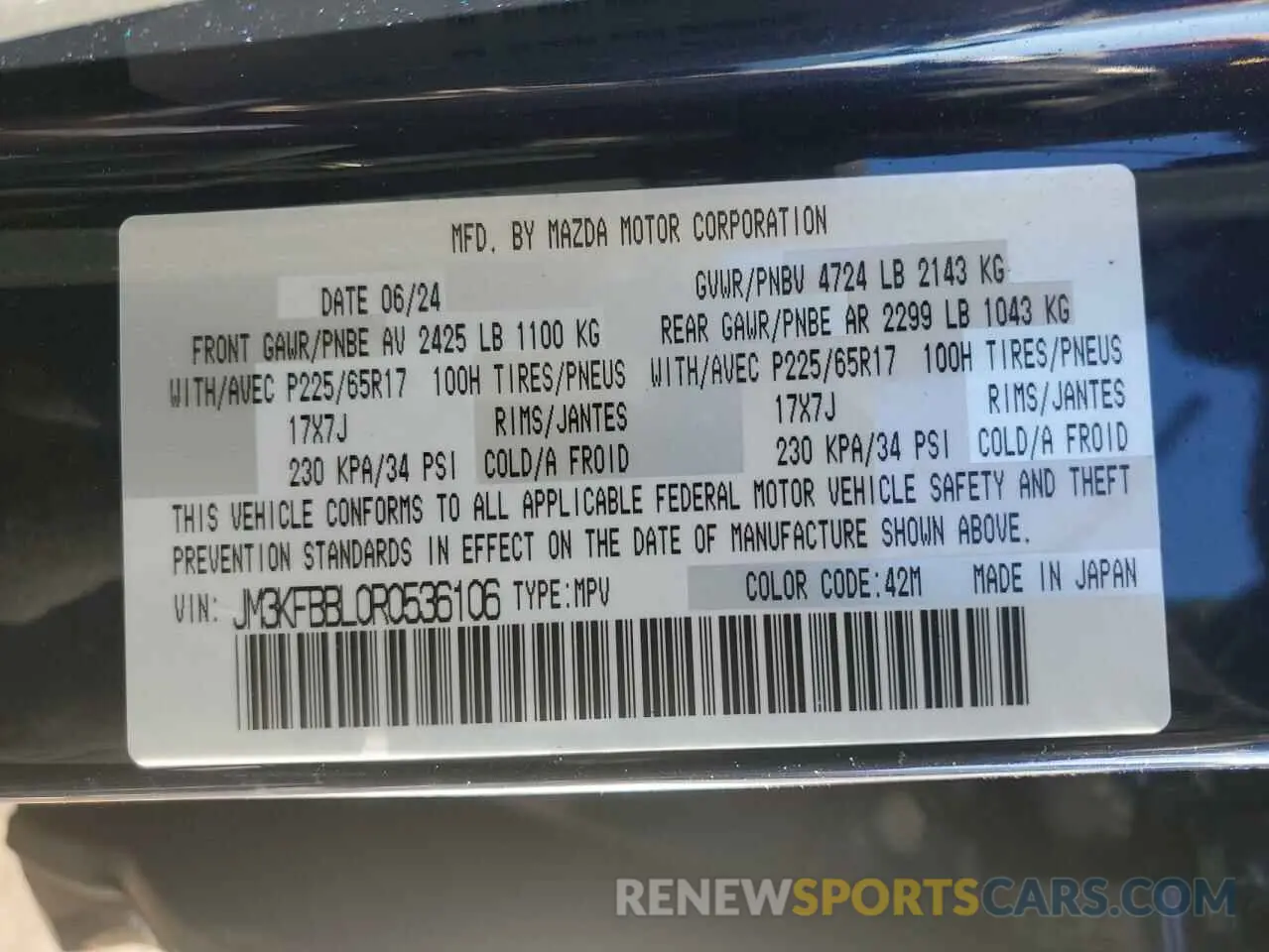 15 fotografías del automóvil dañado JM3KFBBL0R0536106 MAZDA CX-5 SELEC 2024