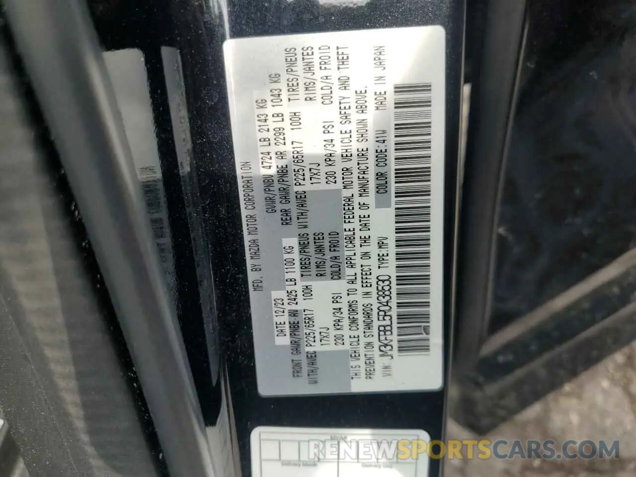 14 fotografías del automóvil dañado JM3KFBBL5R0438530 MAZDA CX-5 SELEC 2024