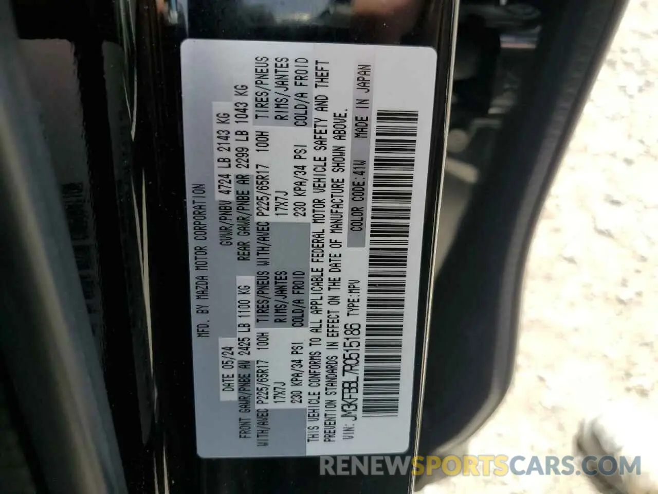 14 fotografías del automóvil dañado JM3KFBBL7R0515186 MAZDA CX-5 SELEC 2024