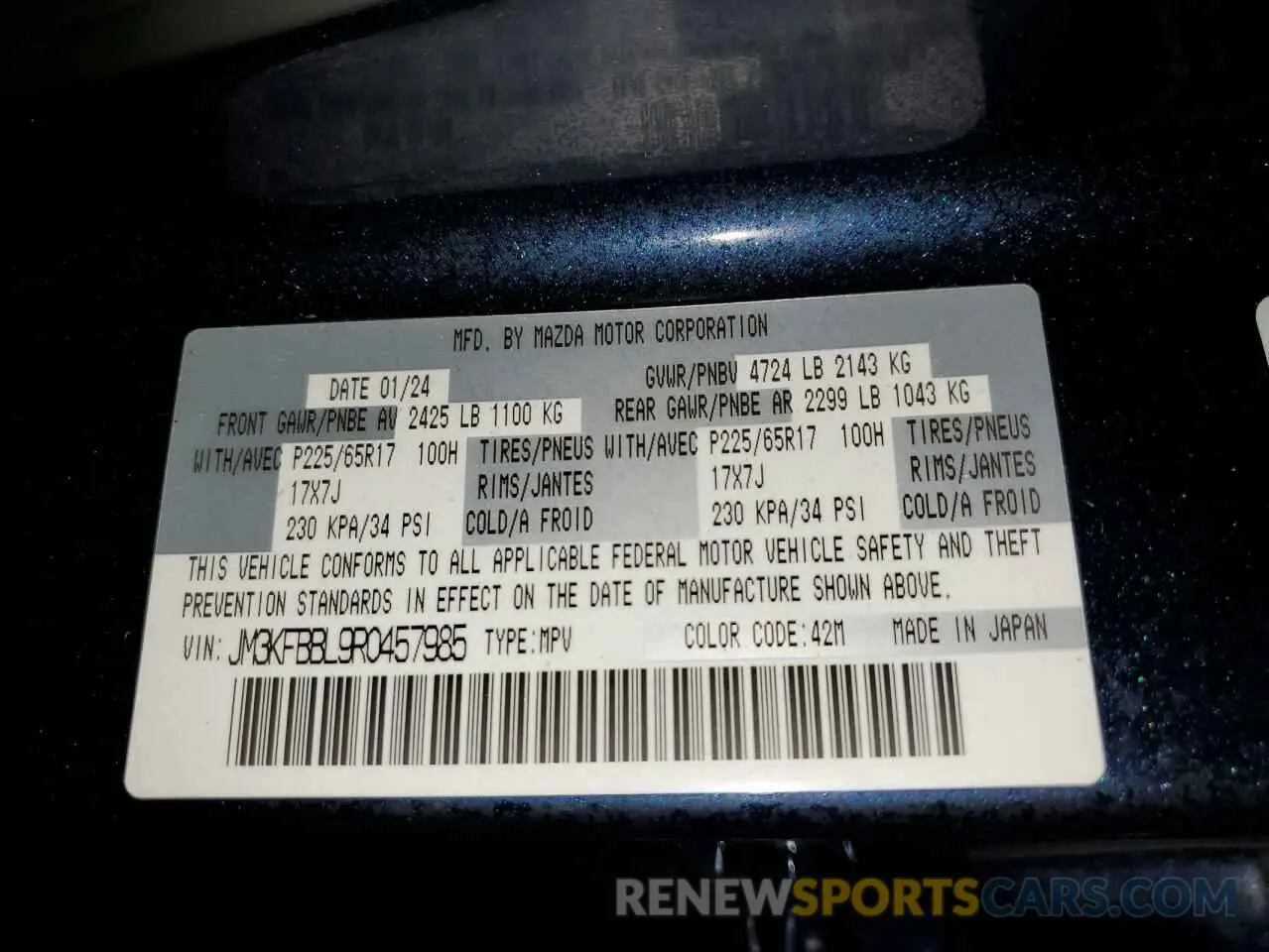 13 fotografías del automóvil dañado JM3KFBBL9R0457985 MAZDA CX-5 SELEC 2024