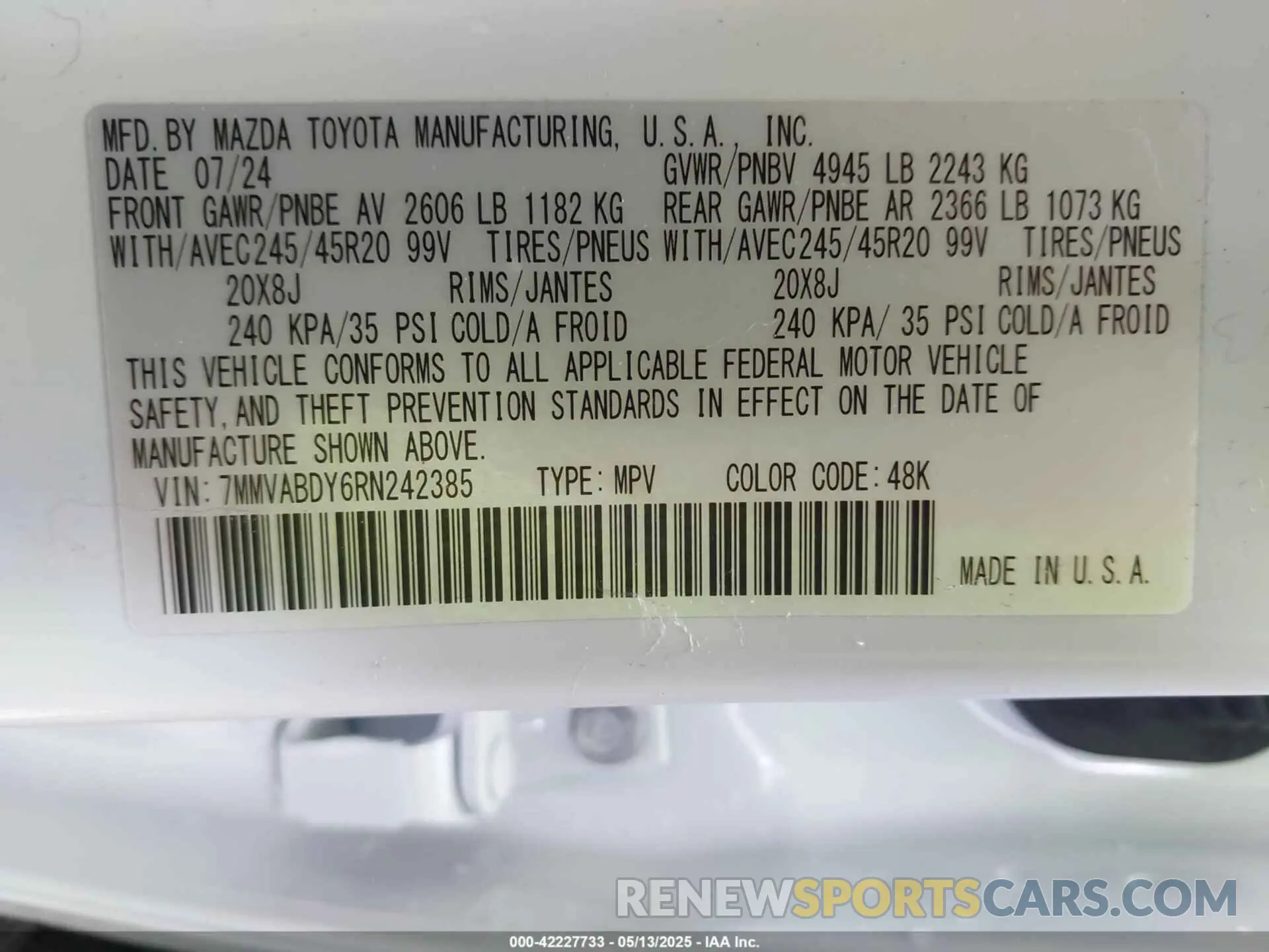 9 fotografías del automóvil dañado 7MMVABDY6RN242385 MAZDA CX-50 2024
