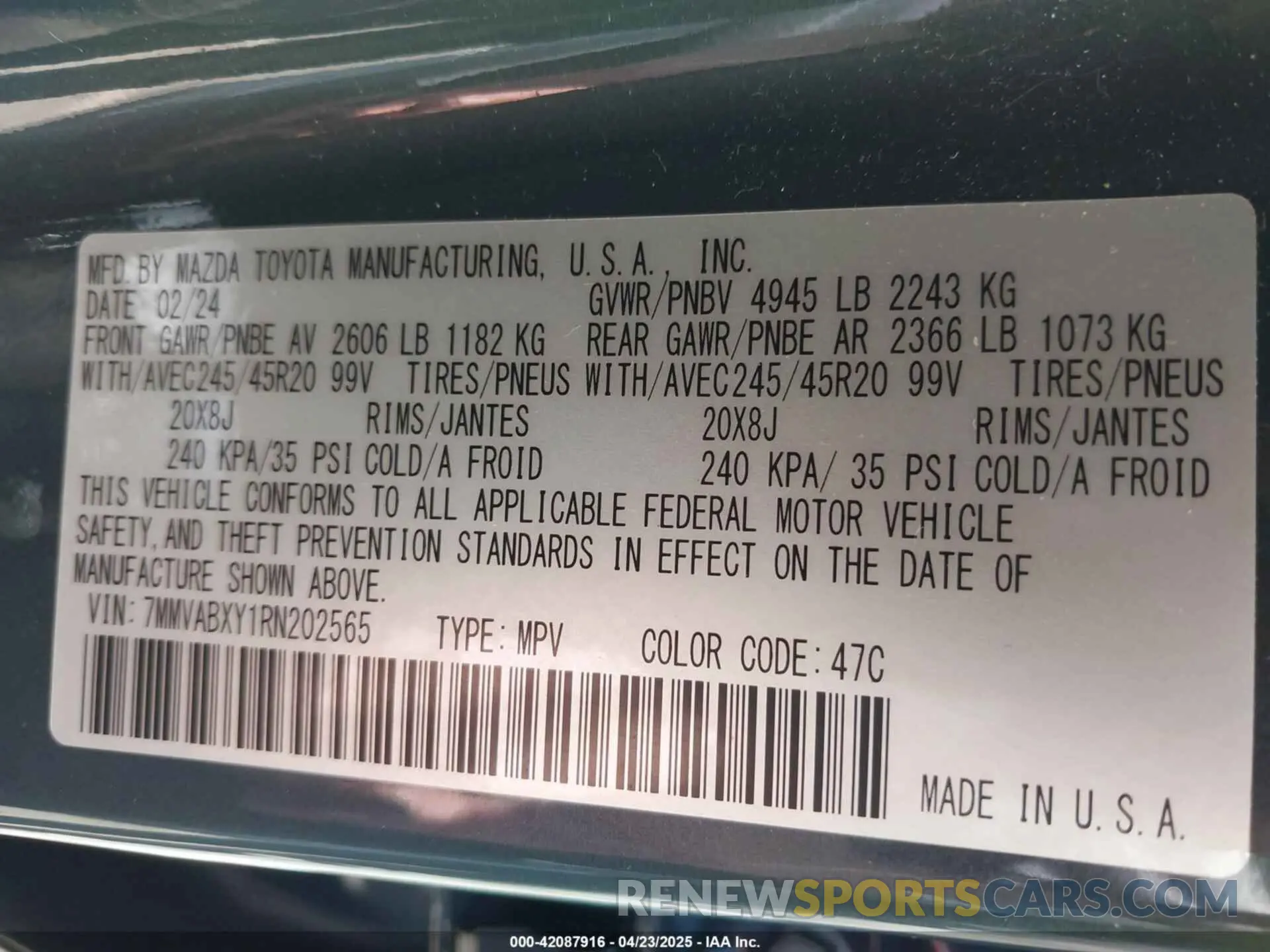 9 fotografías del automóvil dañado 7MMVABXY1RN202565 MAZDA CX-50 2024