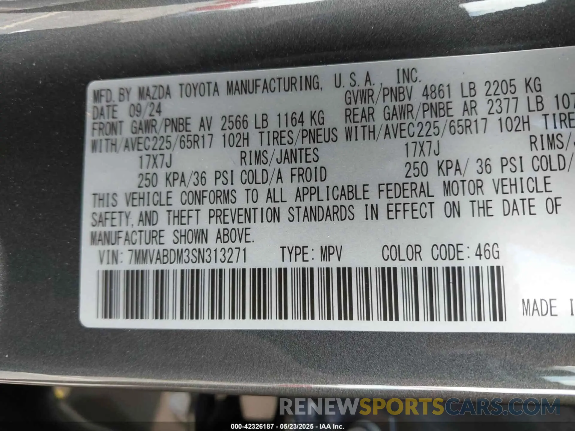 9 fotografías del automóvil dañado 7MMVABDM3SN313271 MAZDA CX-50 2025