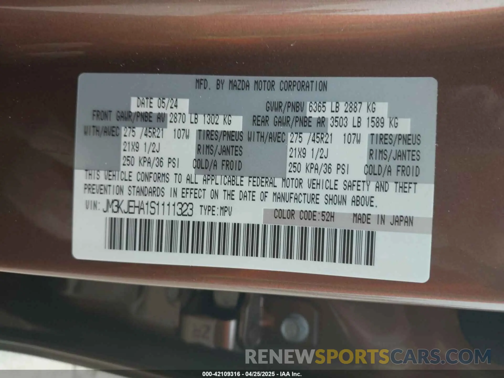 9 fotografías del automóvil dañado JM3KJEHA1S1111323 MAZDA CX-70 PHEV 2025