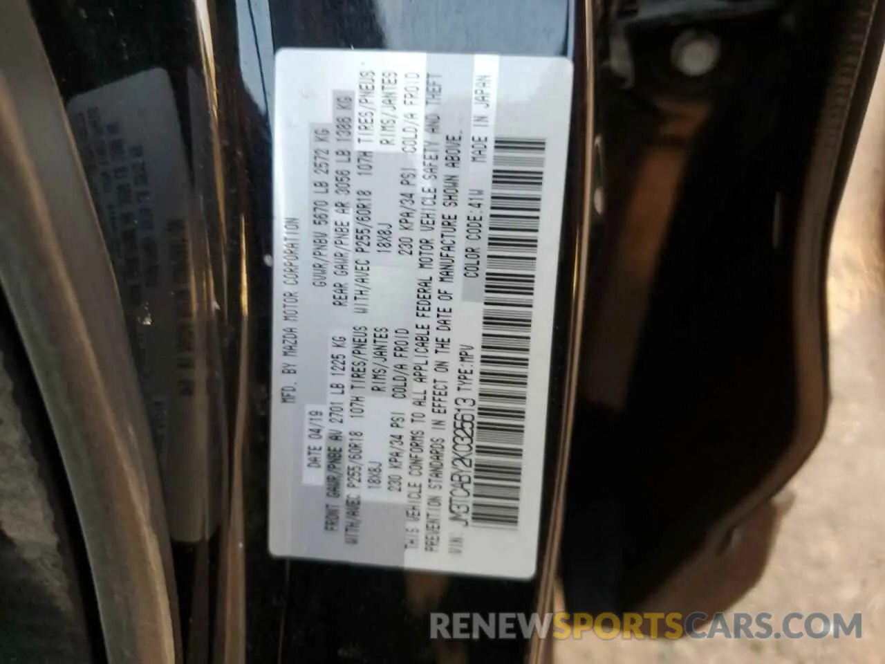 14 fotografías del automóvil dañado JM3TCABY2K0325613 MAZDA CX-9 2019
