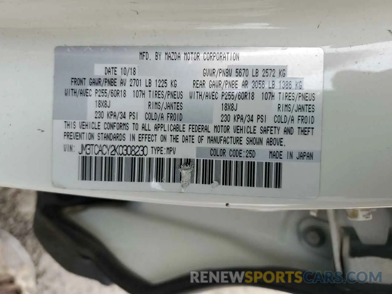 13 fotografías del automóvil dañado JM3TCACY2K0308230 MAZDA CX-9 2019