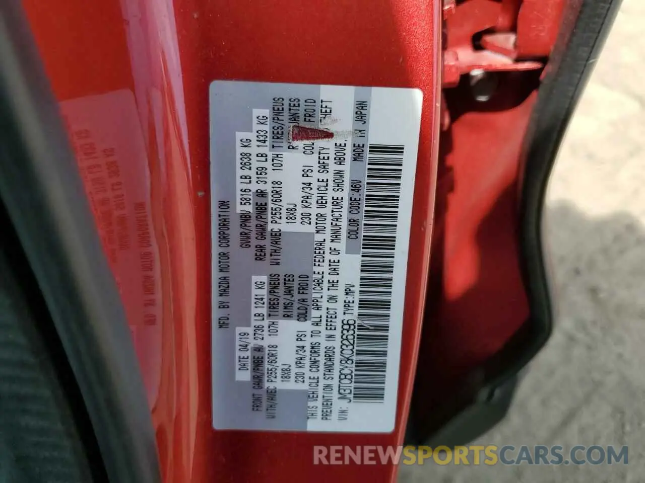 13 fotografías del automóvil dañado JM3TCBCY8K0326396 MAZDA CX-9 2019
