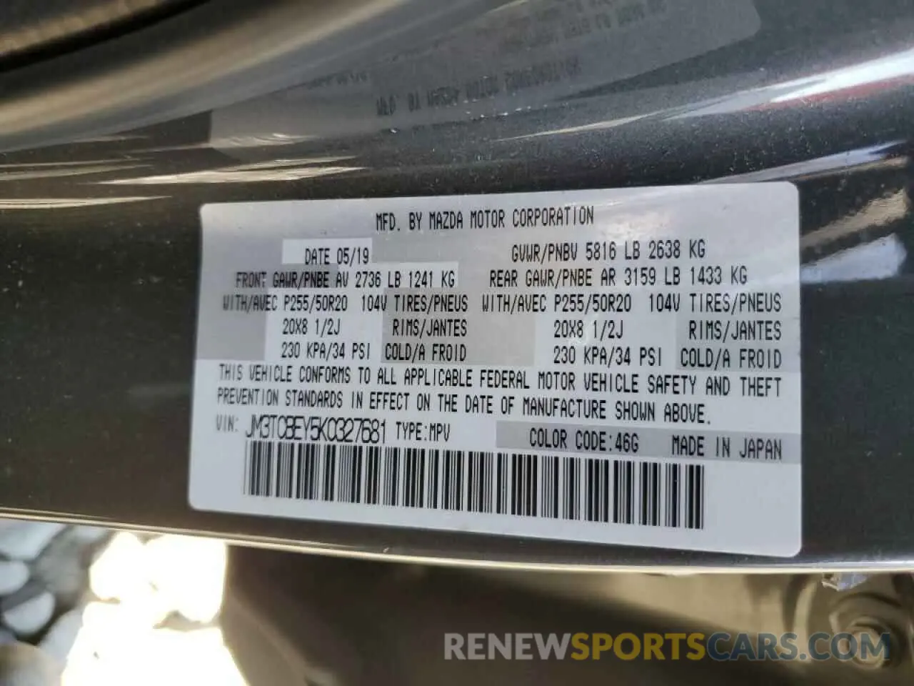 13 fotografías del automóvil dañado JM3TCBEY5K0327681 MAZDA CX-9 2019