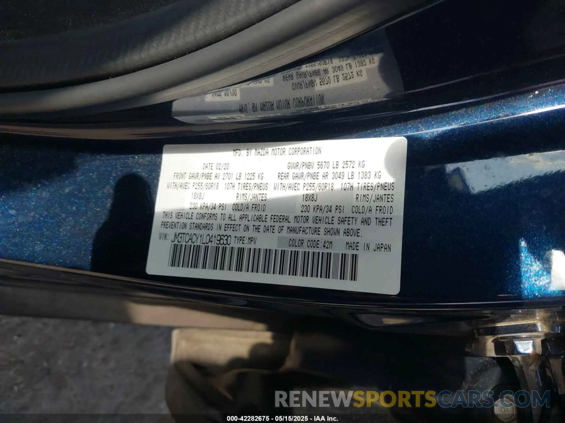 9 fotografías del automóvil dañado JM3TCACY1L0419630 MAZDA CX-9 2020