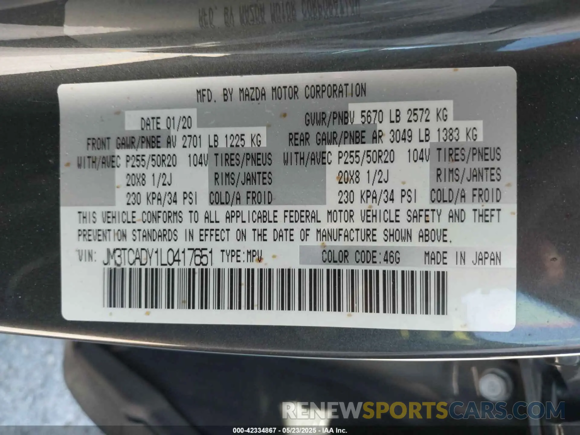9 fotografías del automóvil dañado JM3TCADY1L0417651 MAZDA CX-9 2020