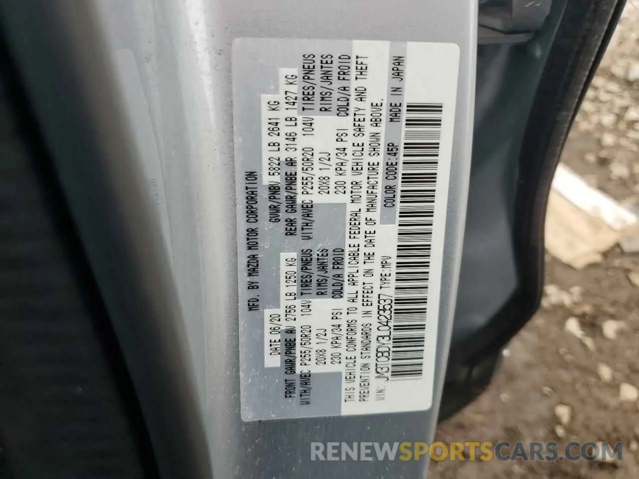 13 fotografías del automóvil dañado JM3TCBDY3L0423537 MAZDA CX-9 2020