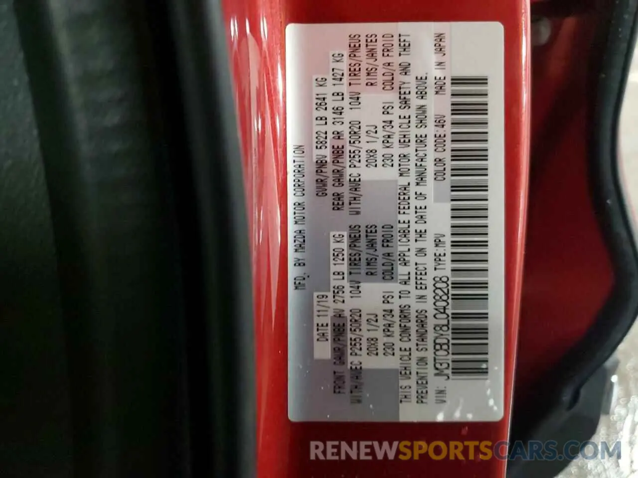 14 fotografías del automóvil dañado JM3TCBDY8L0408208 MAZDA CX-9 2020