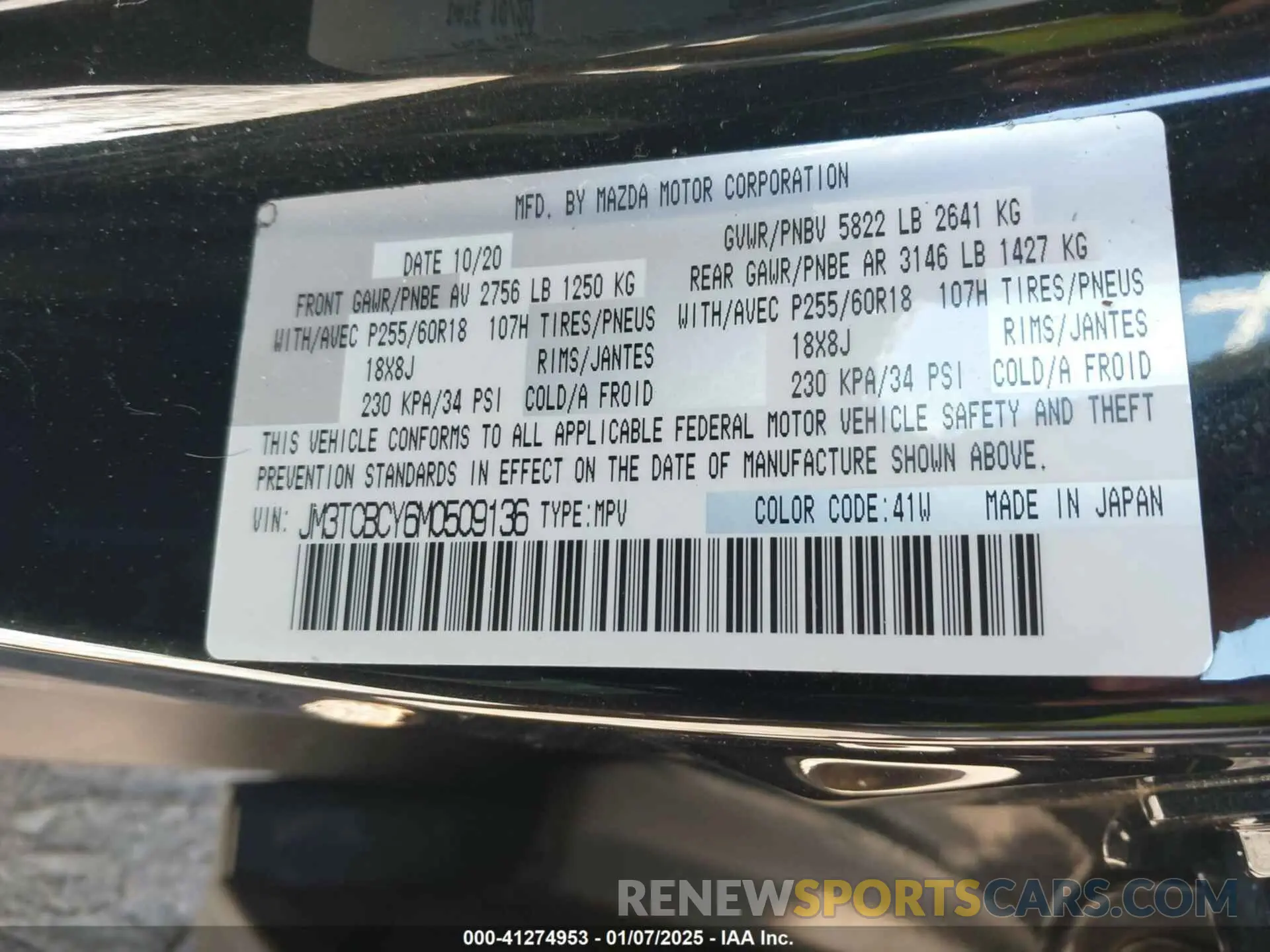 9 fotografías del automóvil dañado JM3TCBCY6M0509136 MAZDA CX-9 2021