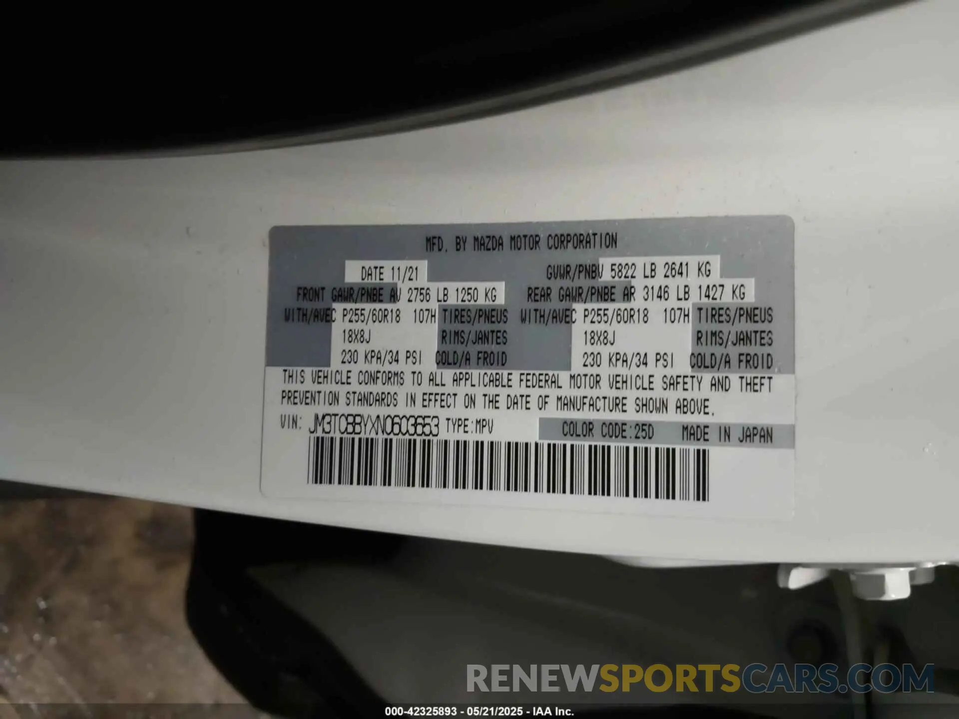 9 fotografías del automóvil dañado JM3TCBBYXN0603653 MAZDA CX-9 2022