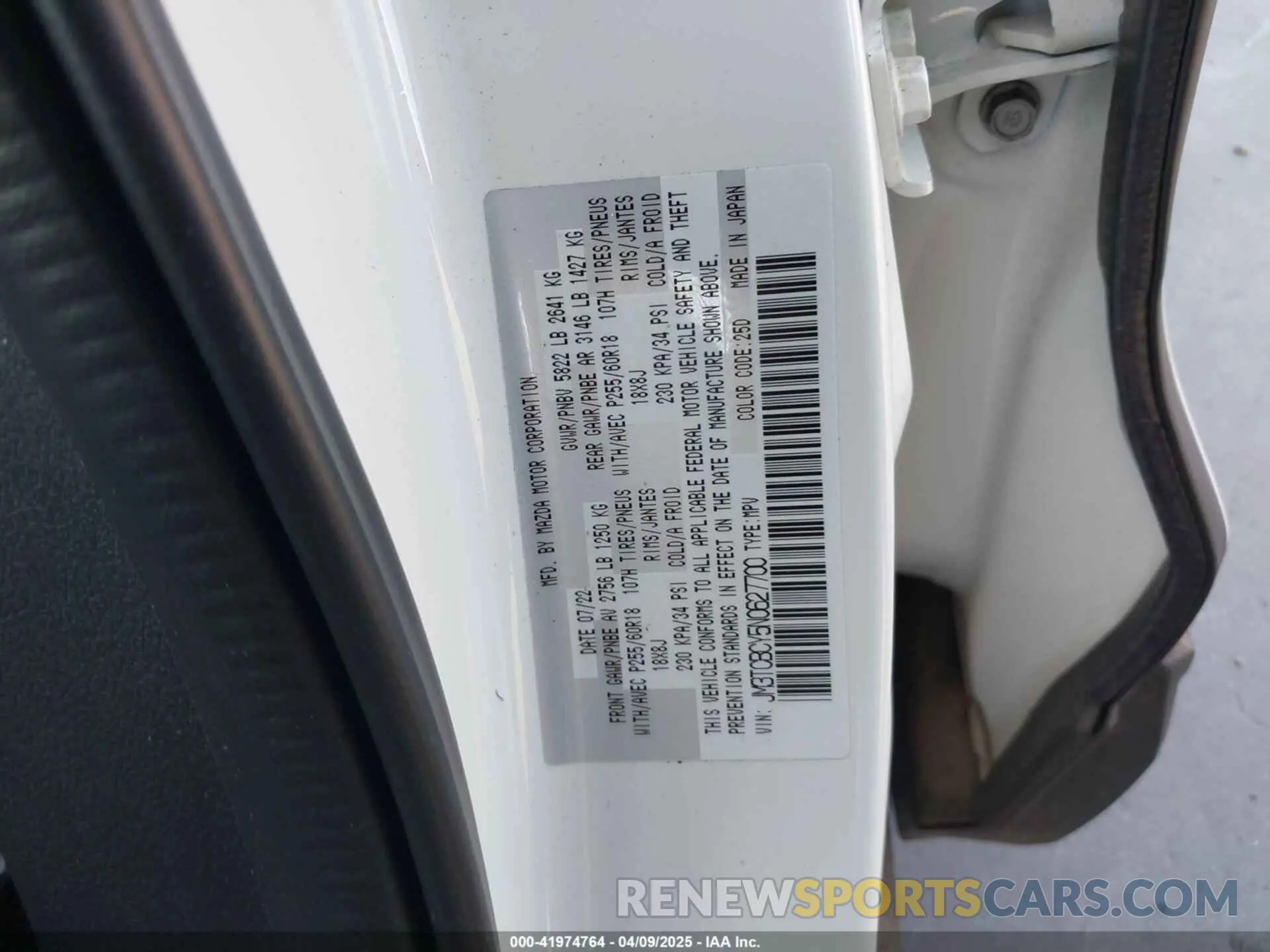 9 fotografías del automóvil dañado JM3TCBCY5N0627700 MAZDA CX-9 2022
