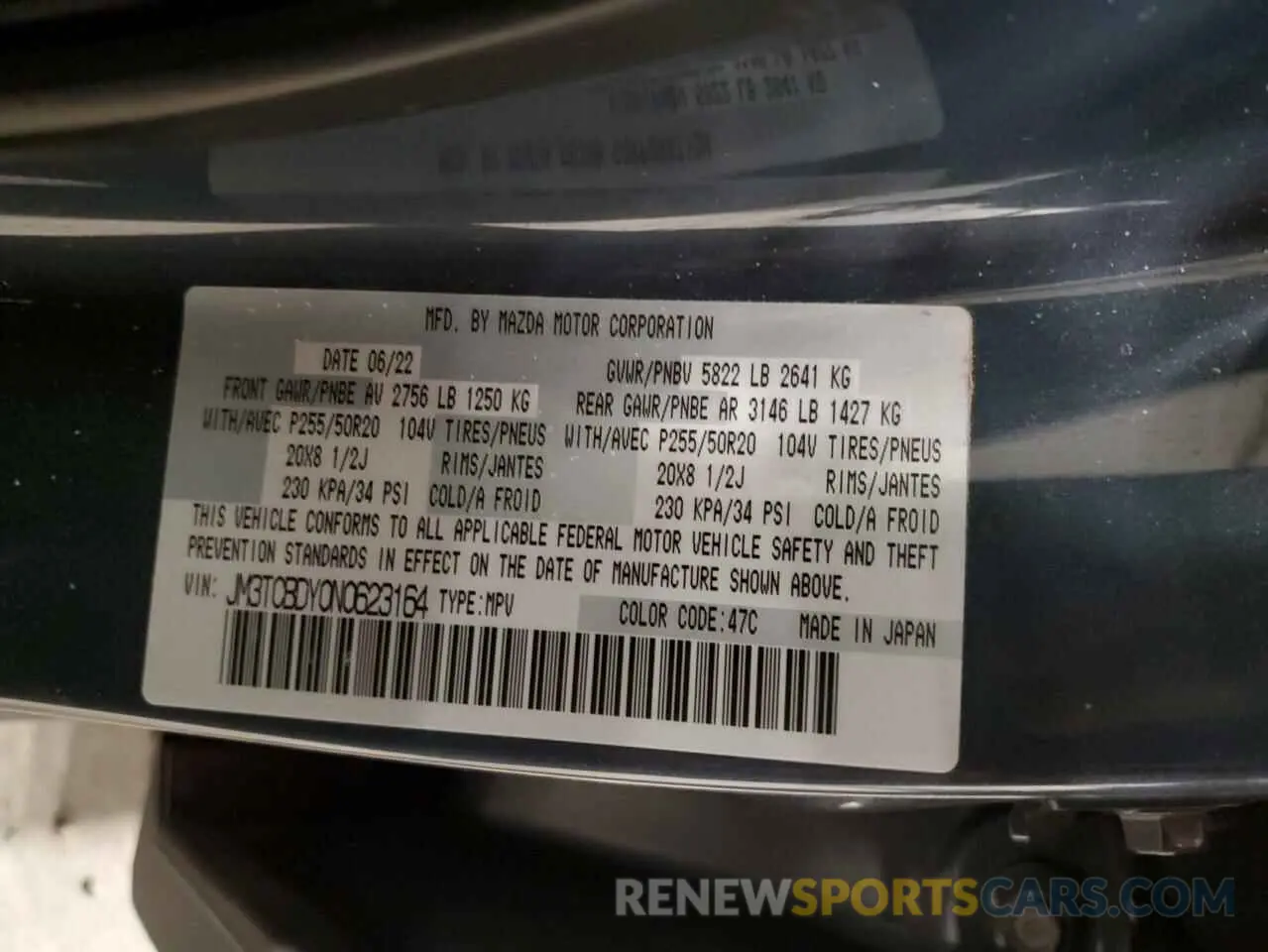 13 fotografías del automóvil dañado JM3TCBDY0N0623164 MAZDA CX-9 2022