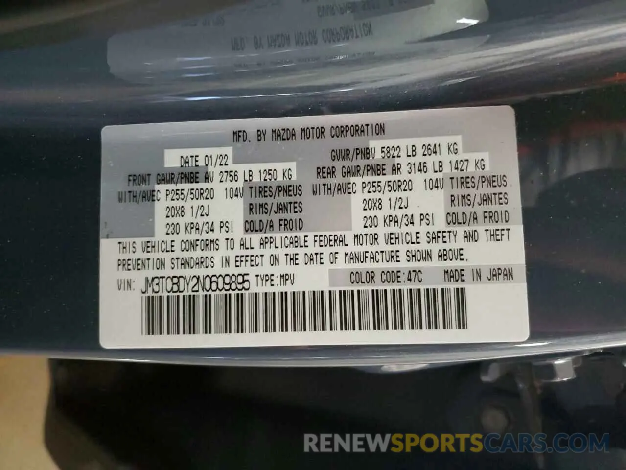 14 fotografías del automóvil dañado JM3TCBDY2N0609895 MAZDA CX-9 2022